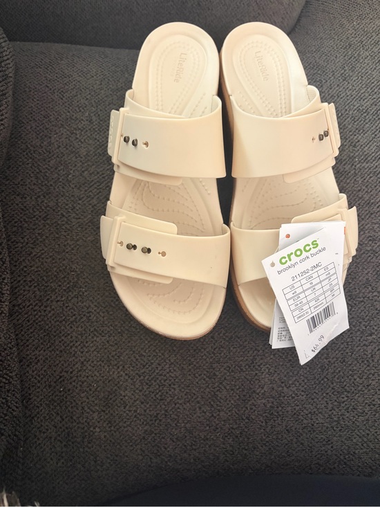 CROCS Shoes - CROCS Dual Buckle Slide Sandals in Ivory